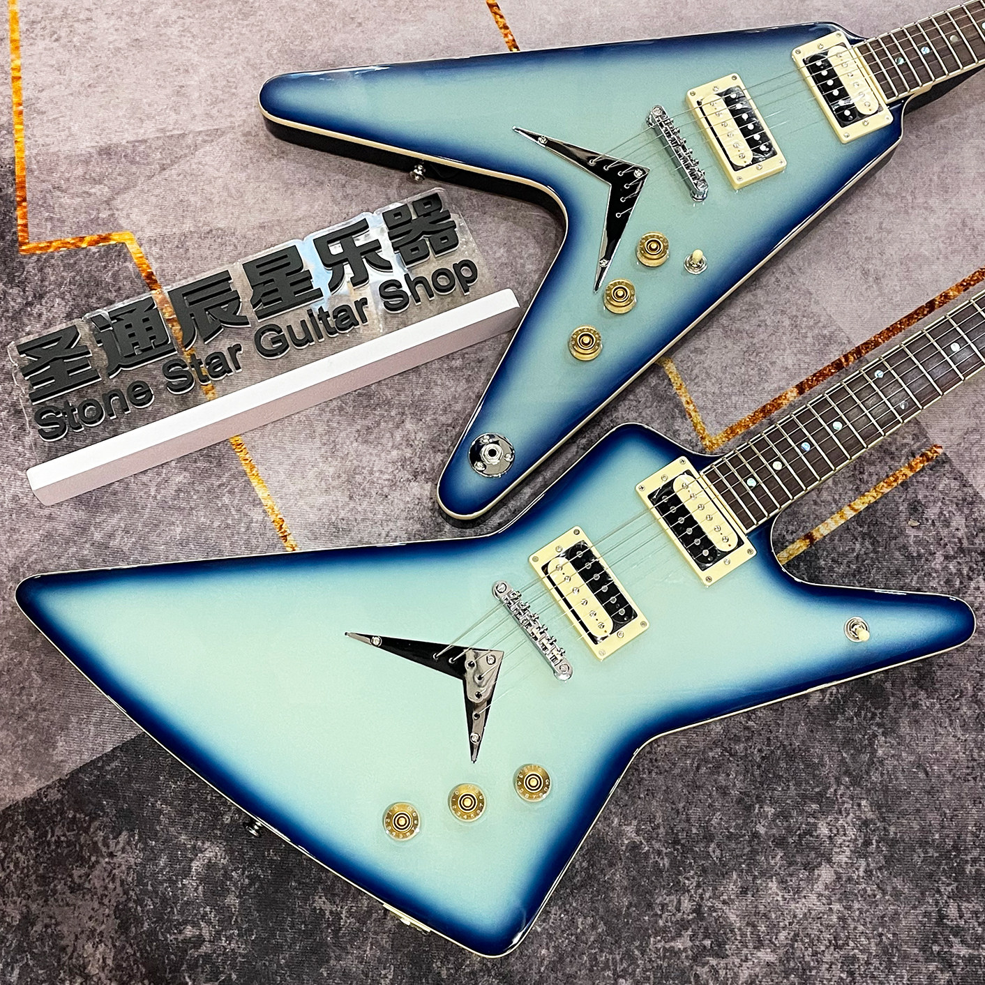 Special discount Dean V79 Z79 blue gradient color body V-shaped Z-shaped shaped rock electric guitar