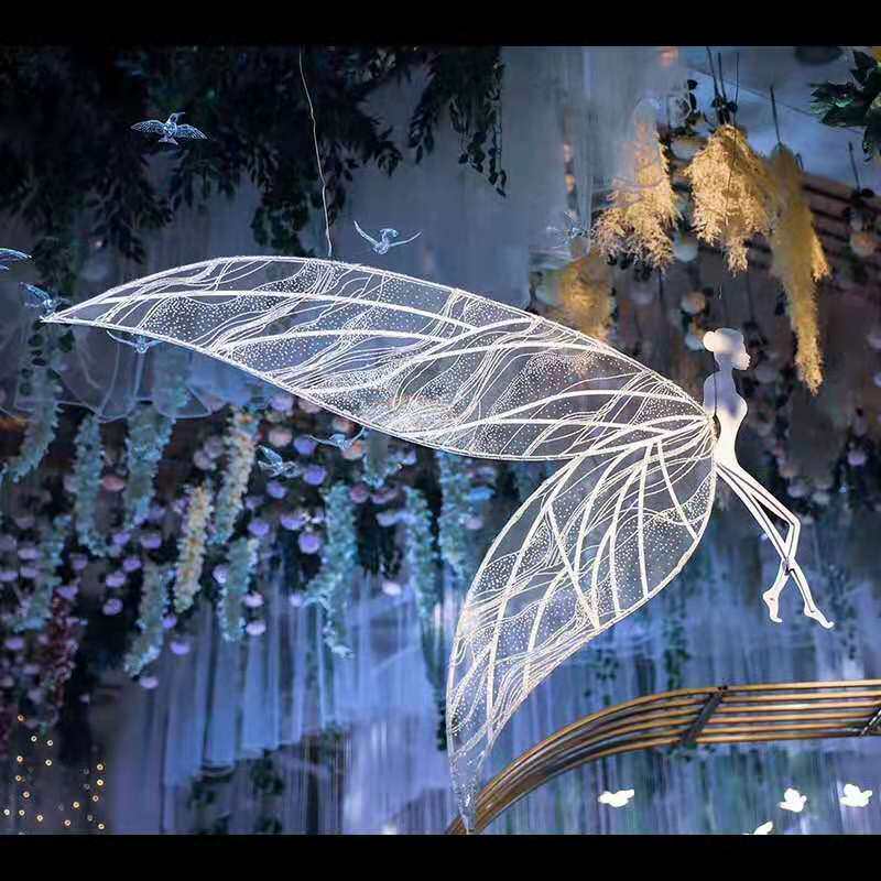 Wedding Props Stage Set Pixie Ornaments Wedding Backgrounds Iron Art Carving Pixie Wings Pendant