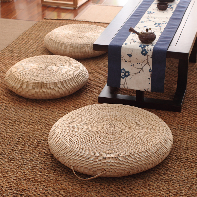 Straw futon cushion drinking tea mat thick home meditation mat yoga meditation mat round floor grass mat