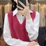 Жилет, трикотажная демисезонная майка топ, свитер без рукавов, оверсайз, V-образный вырез