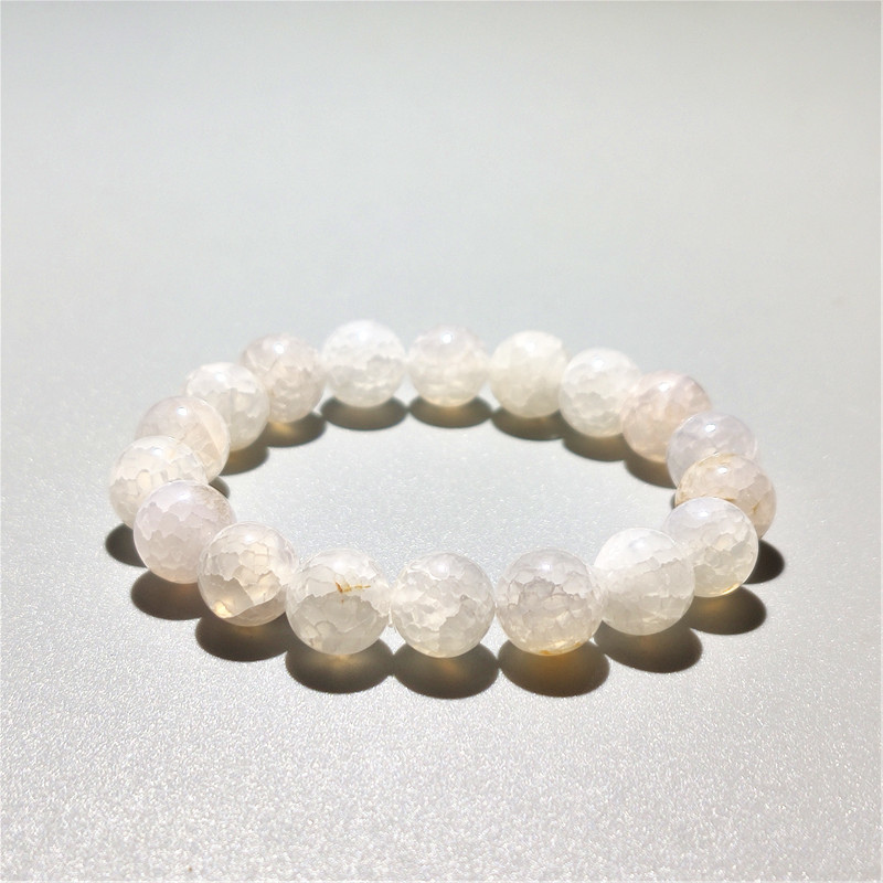 Natural Dragon-Pattern White Agate Bracelet, Genuine Chalcedony Crackle Crystal Beads, Single-Circle Bracelet, Gift for Men and Women