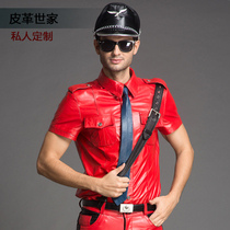 Private Custom Korea Calf Leather Short Sleeve Shirt Leather Suit Clothing Bar Security Type Mens Leather Gathering Party