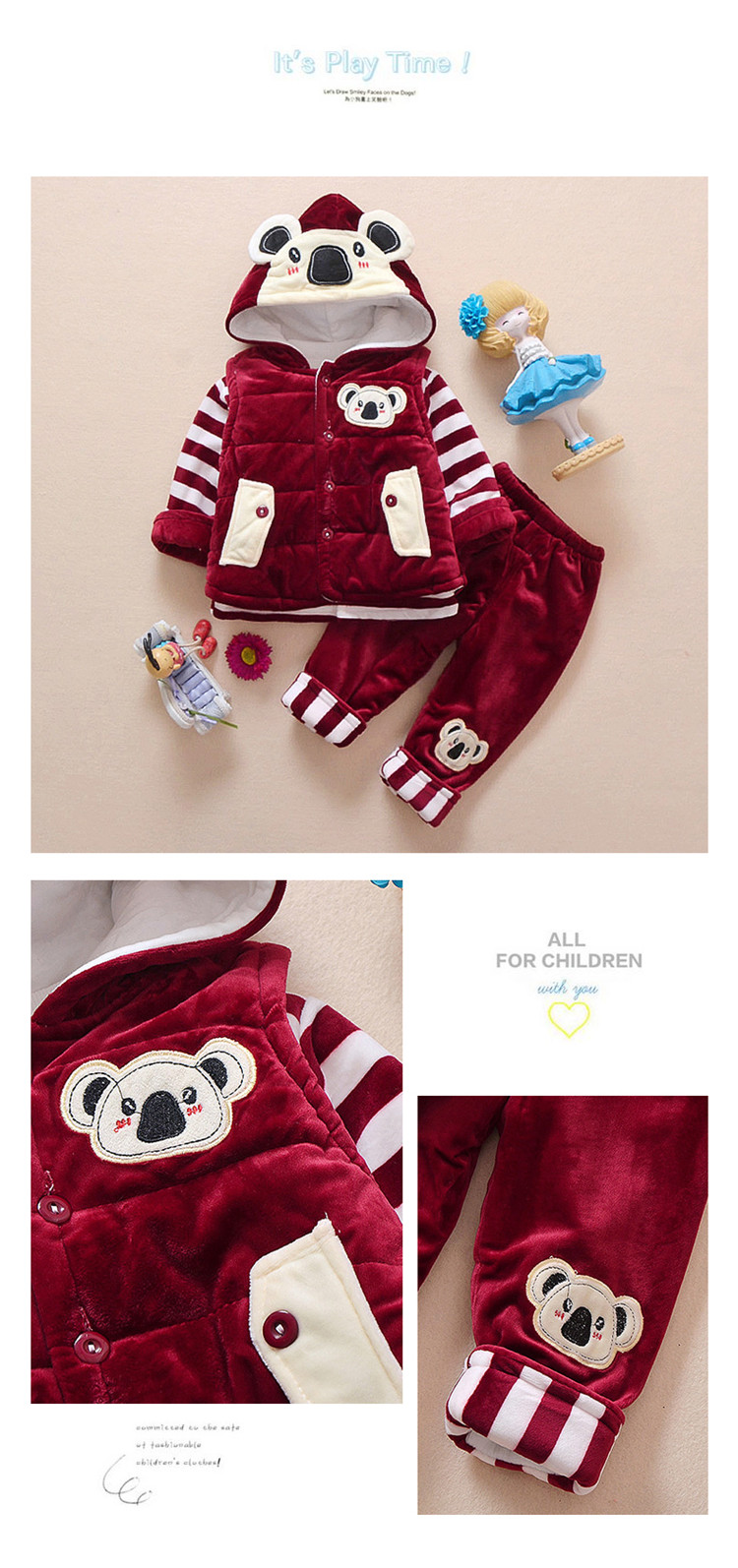 Áo bé gái mùa đông 0-1-2 tuổi Bộ áo khoác mùa đông cho bé cộng với áo khoác cotton nhung dày hai bộ quần áo trẻ em quần bơi bé trai