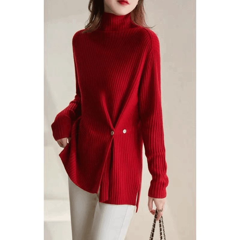 Red Half-Turtleneck Knit Sweater for Women, New Autumn and Winter Style, Unique Design, Age-Reducing, Casual, Fashionable, Plus-Size Top Red Half-Turtleneck Knit Sweater for Women, New Autumn and Winter Style, Unique Design, Age-Reducing, Casual, Fashionable, Plus-Size Top