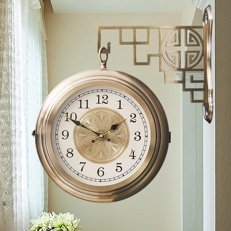 China Wind Living Room Creative mute hanging bell personality Modern fashion Double face Clock Nordic Home Two-faced Euro-style clock