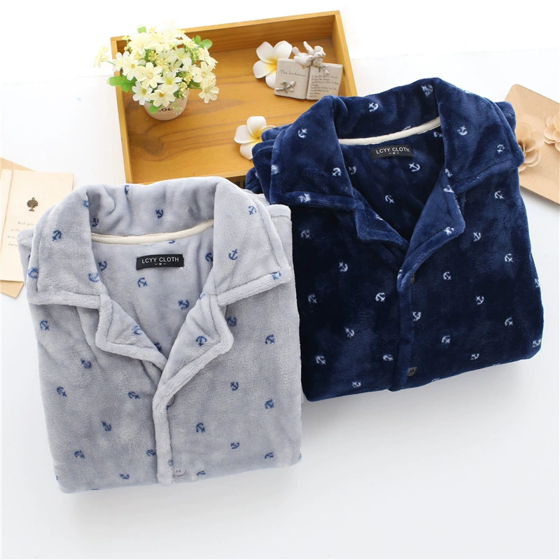 Mùa thu và mùa đông mẫu nam dày flannel dài tay quần nhà dịch vụ đồ ngủ set đồ dày 11-1