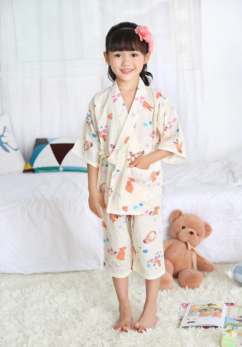 Mùa xuân và mùa hè đôi gạc cotton đôi mẫu tay áo bảy điểm + quần pyjama đặt dịch vụ tại nhà 2-2 7-2 các kiểu đồ bộ đẹp