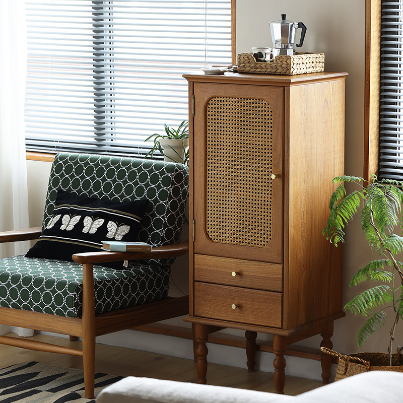 Imported Burmese Old Teak Solid Wood Side Cabinet with Natural Rattan Woven Doors, Storage Cabinet for Living Room, Vintage Retro Standing Cabinet Imported Burmese Old Teak Solid Wood Side Cabinet with Natural Rattan Woven Doors, Storage Cabinet for Living Room, Vintage Retro Standing Cabinet