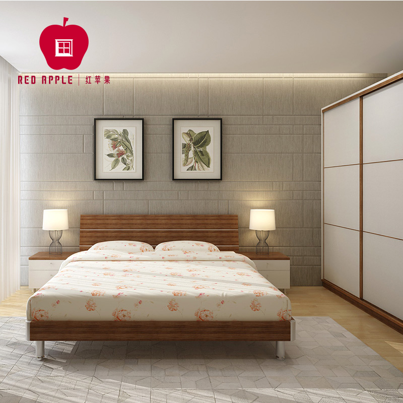 Red Apple Minimalist Bedroom Package 1 5 M Bed Wardrobe Bedside Cabinet Three Piece Combination R801 23