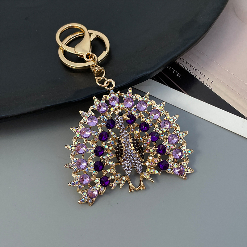 Diamond-Encrusted Peacock Tail Car Keychain Metal Women's Bag Pendant Key Ring Creative Cross-Border Small Gift