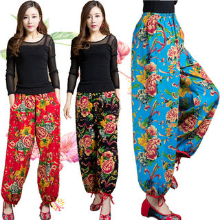Summer ethnic style casual loose straight pants for women thin