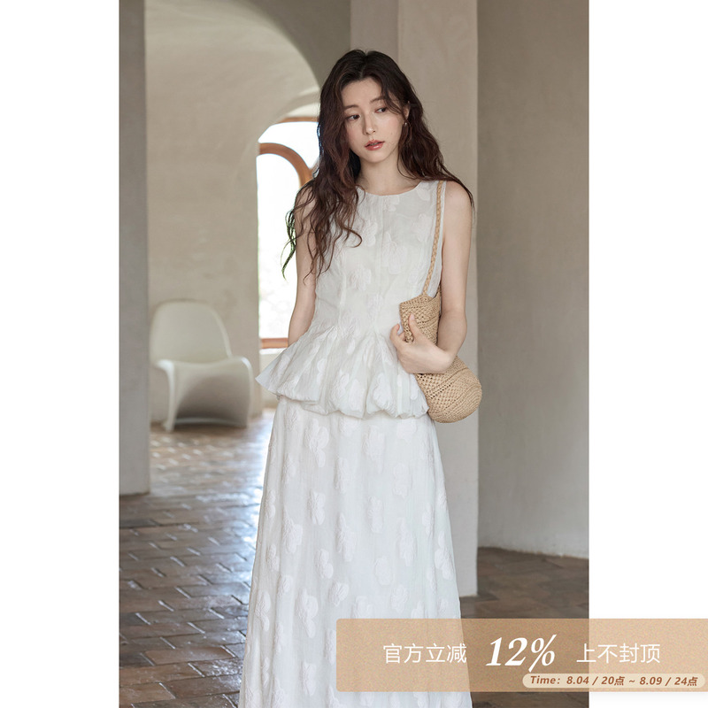 Ximeng 2026 New Summer Korean Style Fake Two-Piece Dress Island Outfit Floral Jacquard Sleeveless Tank Dress Ximeng 2026 New Summer Korean Style Fake Two-Piece Dress Island Outfit Floral Jacquard Sleeveless Tank Dress