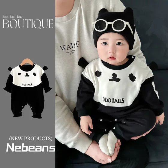 原创潮牌婴幼儿连身衣外出服春秋长袖长裤连身哈衣爬服熊猫