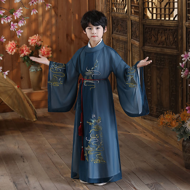 Children's costume Hanfu boy ethnic style young grandpa suit super fairy round robe Ming long shirt little boy toddler national school uniform
