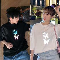 Tide brand summer will glow butterfly short sleeve T-shirt female student couple Mens luminous ins Net red half sleeve top