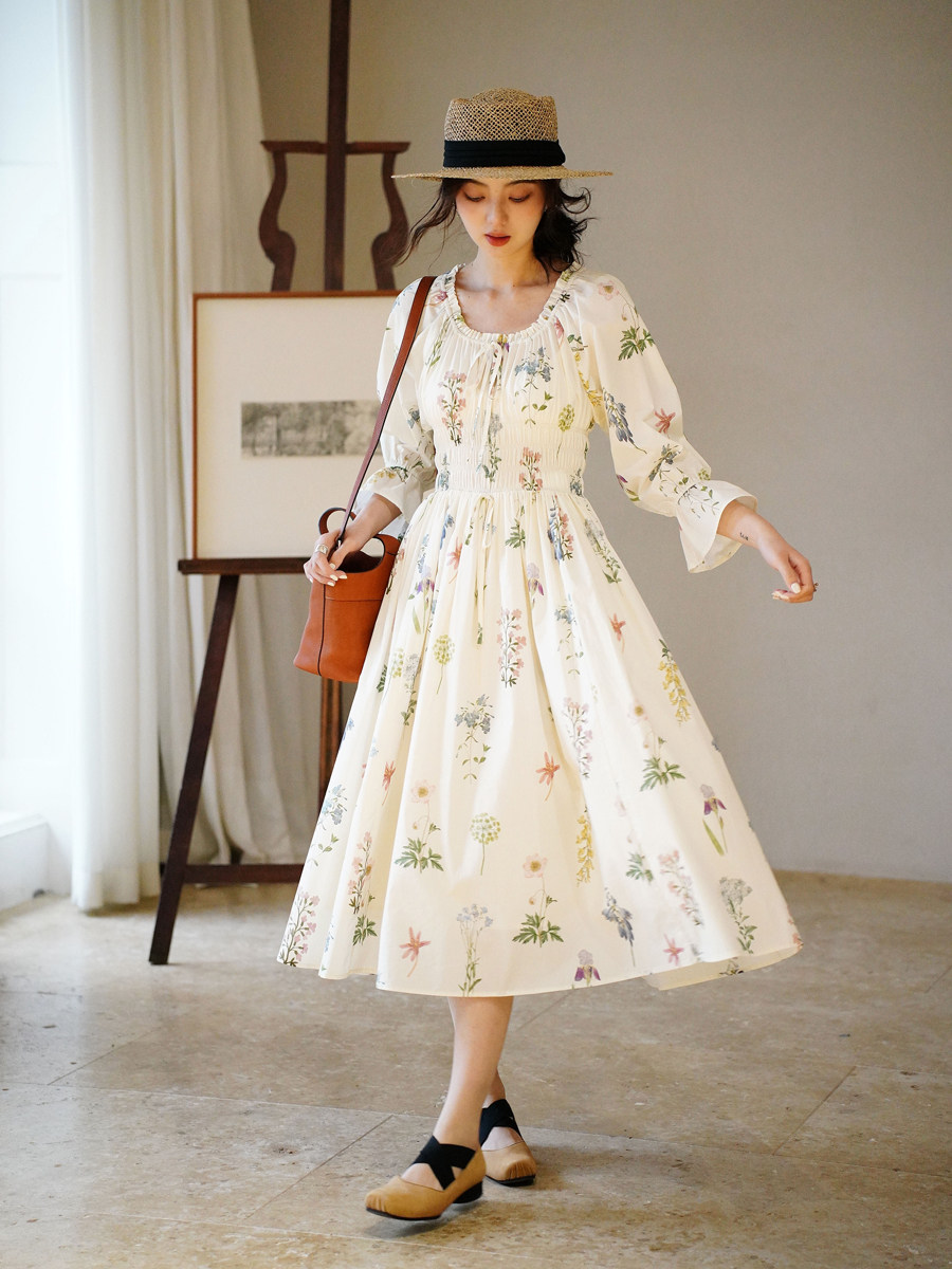 Botanical Floral Print | Poetic Garden | French Retro Print Dress |  Pastoral Floral Sundress Wild Scenery | One Piece Dresses - Pinkoi