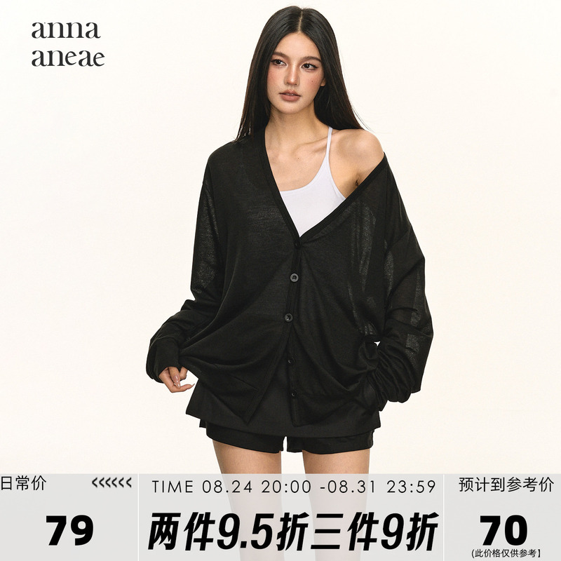 Anna Aneae Semi-Sheer Long-Sleeve Sun Protection Cardigan Jacket for Women, Suitable for Spring and Autumn, Casual Loose Fit, Versatile V-Neck Top Anna Aneae Semi-Sheer Long-Sleeve Sun Protection Cardigan Jacket for Women, Suitable for Spring and Autumn, Casual Loose Fit, Versatile V-Neck Top