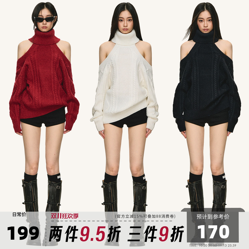 Anna Aneae Off-Shoulder Turtleneck Sweater for Women, Autumn and Winter Design, Trendy Loose Red Pullover Knit Top Anna Aneae Off-Shoulder Turtleneck Sweater for Women, Autumn and Winter Design, Trendy Loose Red Pullover Knit Top