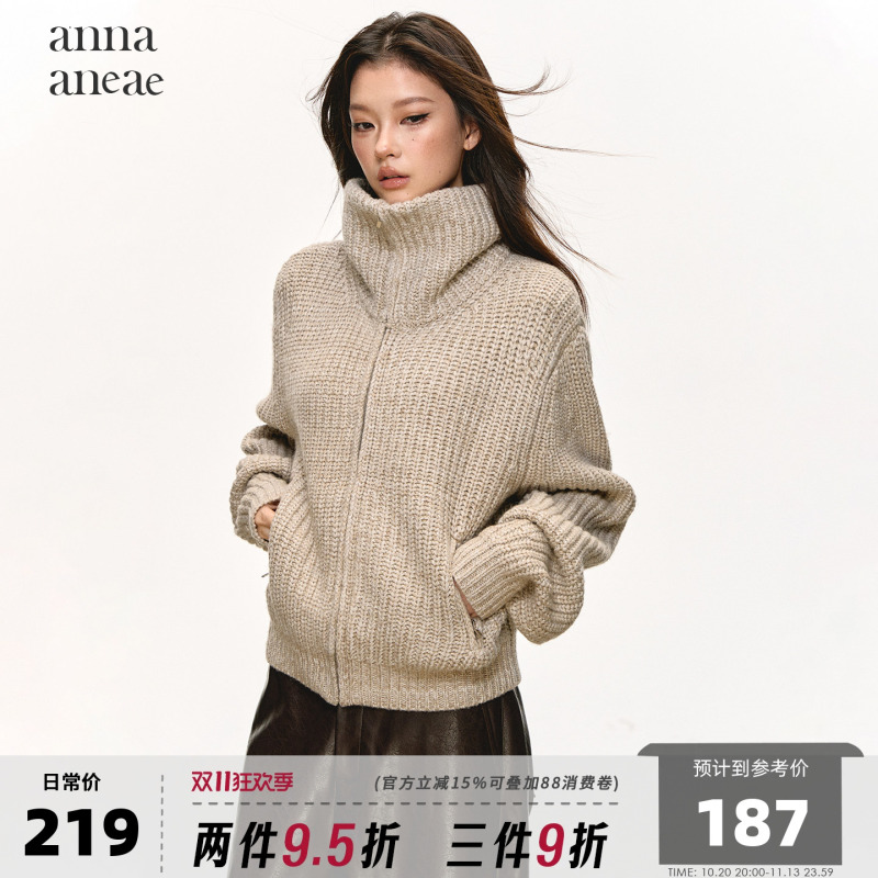 Anna Aneae Turtleneck Sweater Jacket for Women, New Spring and Autumn Style, Lazy and High-End Feel, Zipper, Warm Knit Top Anna Aneae Turtleneck Sweater Jacket for Women, New Spring and Autumn Style, Lazy and High-End Feel, Zipper, Warm Knit Top