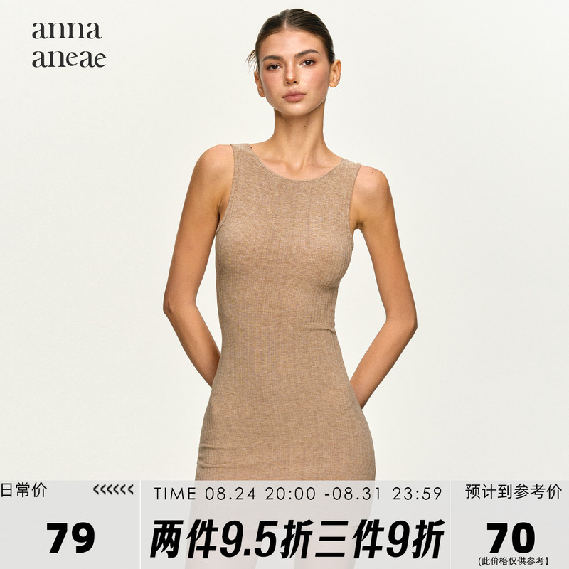 Annaaneae Ribbed Knit Sleeveless Dress for Women, Summer Slim Fit Bodycon Short Tank Dress