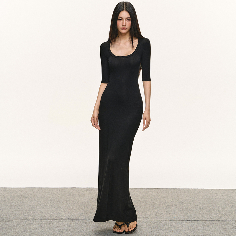 Anna Aneae Black Dress for Women, Spring and Autumn, Sexy and Alluring, Mature and Elegant, Slim Fit A-Line Bodycon Long Dress Anna Aneae Black Dress for Women, Spring and Autumn, Sexy and Alluring, Mature and Elegant, Slim Fit A-Line Bodycon Long Dress