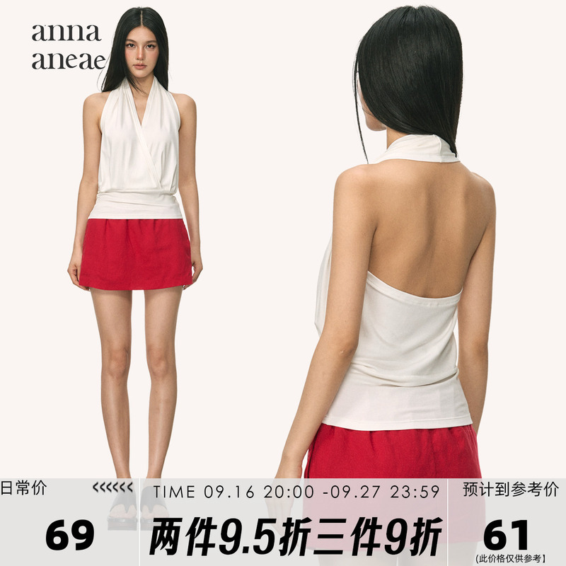 Anna Aneae Deep V-Neck Backless Halter Neck Sleeveless Tank Top for Women, Summer Pure Desire Style, Waist-Cinching, Slimming, Designer Top Anna Aneae Deep V-Neck Backless Halter Neck Sleeveless Tank Top for Women, Summer Pure Desire Style, Waist-Cinching, Slimming, Designer Top