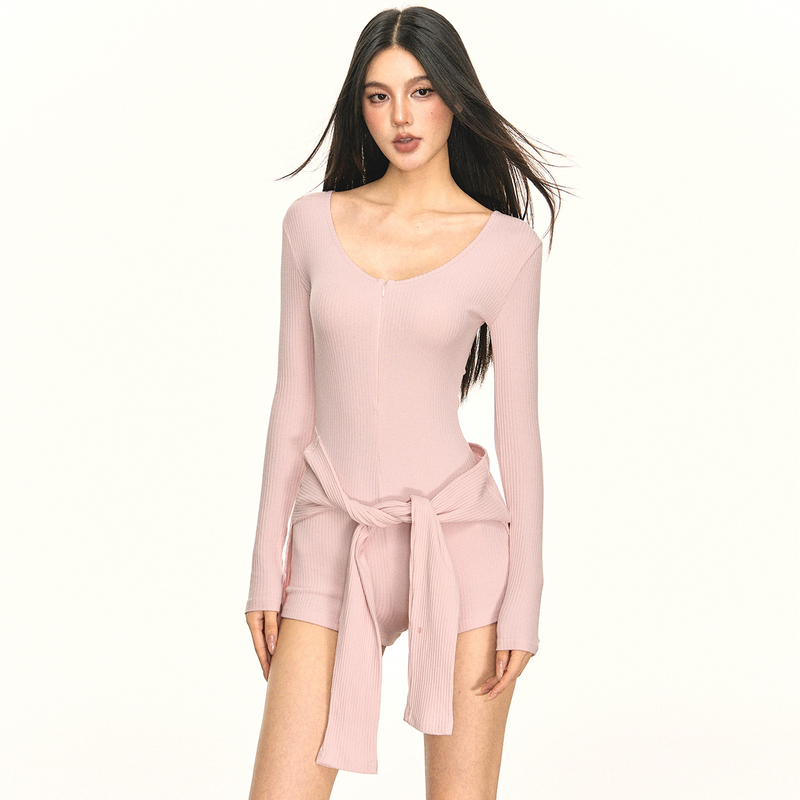 Anna Aneae One-Piece Suit for Women, Spring and Autumn, a Complete Set with a Unique Niche Design, Zipper Long-Sleeve Top, Trendy