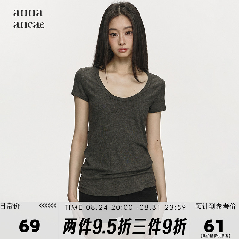 Anna Aneae Round Neck Loose Regular Shoulder T-Shirt Short Sleeve Women's 2026 New Summer Simple Casual Top