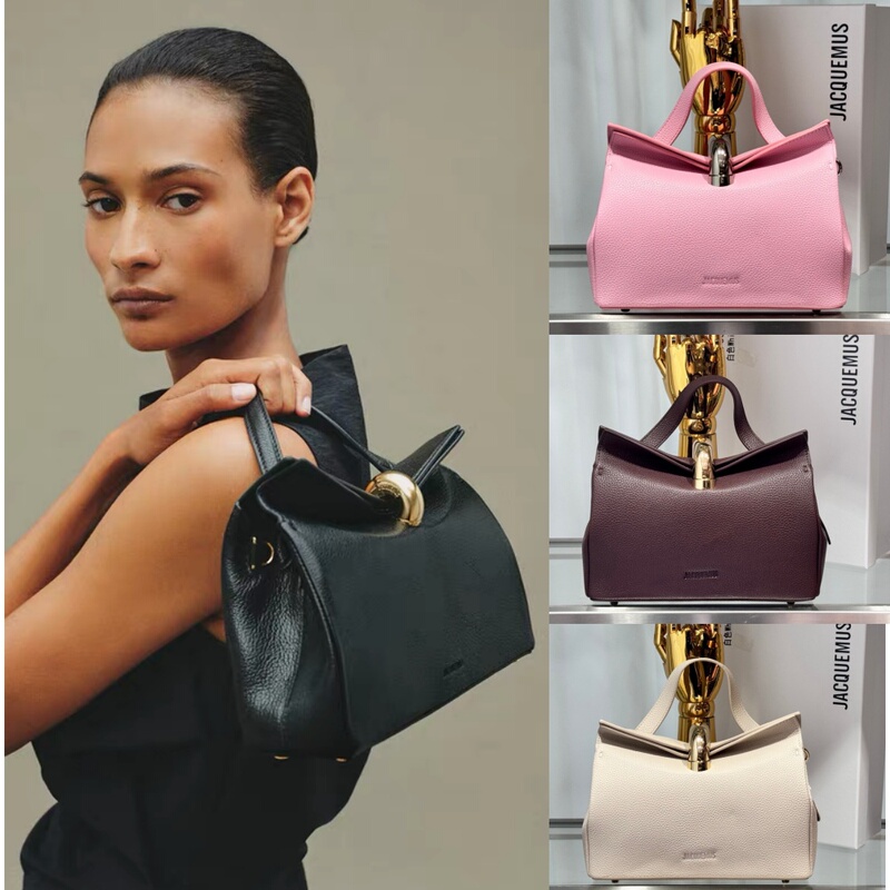 Jacquemus Elegant Style Solid Color Genuine Leather Handbag Shoulder Tote Bag for Women Versatile Commuter Tote Bag