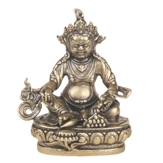Vintage Brass Yellow God of Wealth Figurine Tibetan Religious Offering Copper Buddha Statue Crafts Deity Statue Antique Copperware Ornaments