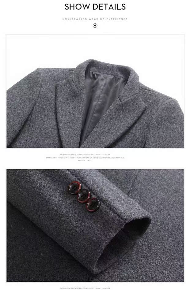 Yalu kinh doanh áo khoác cashmere nam phù hợp với cổ áo mỏng Nizi áo dày trong phần dài áo len len mùa đông áo khoác nam