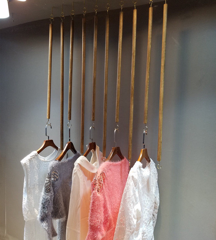 Clothing Store Rings Hanger hanger Hanger Rack Retro Wood Stick Hanger Women's Clothing Store Top Hung Clothes Rack