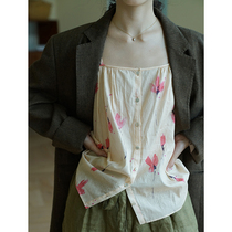 2021 summer new falling cherry 80 pure cotton printed suspenders