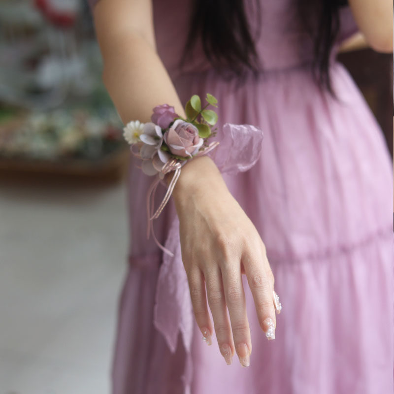 Bridesmaid wedding emulation floral bouquets bridal bouquets lace with bracelet High-sense wrist flower niche-Taobao