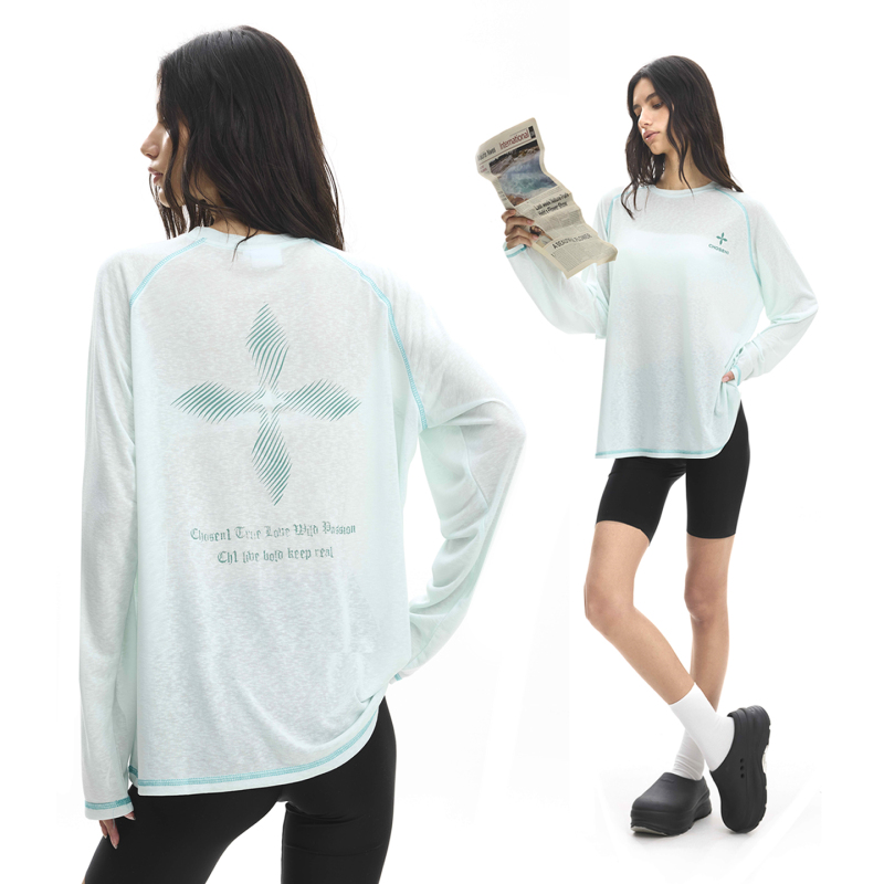 Chosen1 Ch Lyocell Cross Print Physical Sun Protection Cover-Up Women's Summer Hasselblad Line Long Sleeve T-Shirt Top Chosen1 Ch Lyocell Cross Print Physical Sun Protection Cover-Up Women's Summer Hasselblad Line Long Sleeve T-Shirt Top