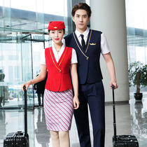 Professional suit female 2020 spring and summer men and women with waistcoat suit stewardess uniform high-speed rail flight attendant work clothes