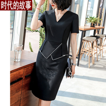 2021 summer new business dress women's fake two-piece suit skirt beautician overalls v-neck dress women