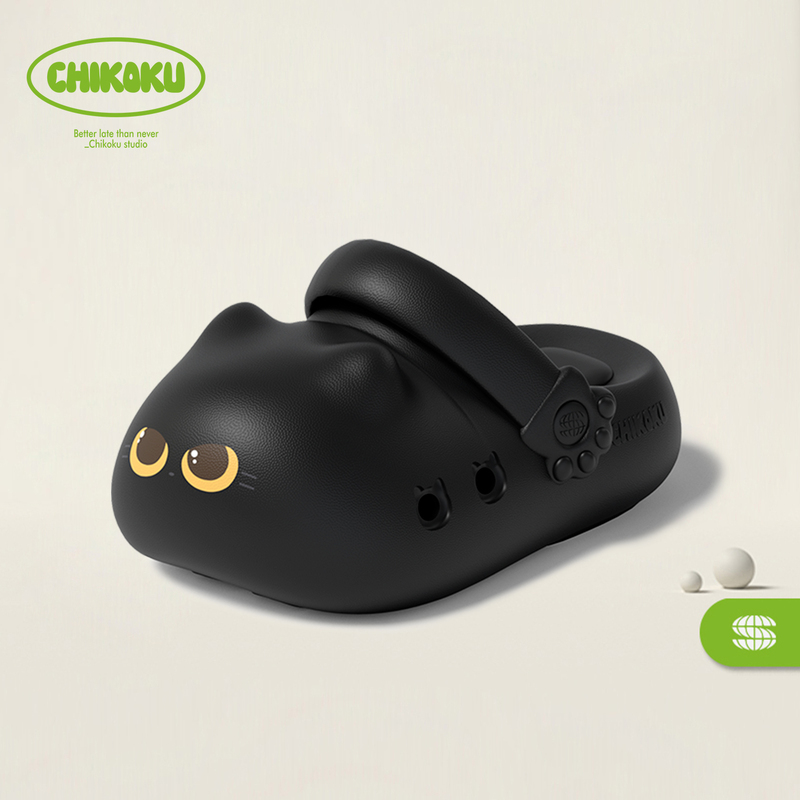 Black Small Coal Balls~Chikoku Black Charcoal Cat Hole Shoes for Women, Summer Comfortable Thick-Soled Fun Cat Paw Sandals