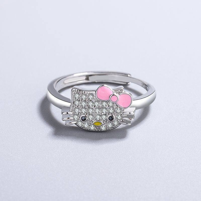 Kitty Cat Ring for Women, Korean Style, Silver-Plated Jewelry for Students, Cute and Adorable Kitty Cat Open-Ended Index Finger Ring