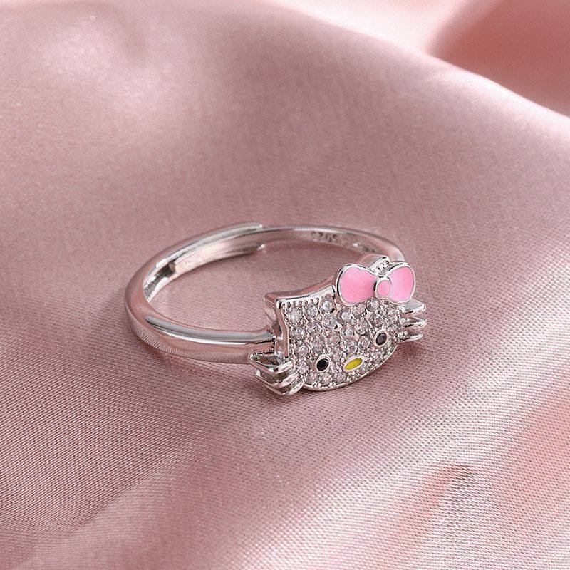 Kitty Cat Ring for Women, Korean Style, Silver-Plated Jewelry for Students, Cute and Adorable Kitty Cat Open-Ended Index Finger Ring
