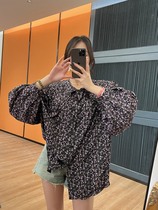 Wang Hizhi Korea Dongdaemun Summer New Generation purple Little crushed flower dolls collar loose with long sleeves shirt