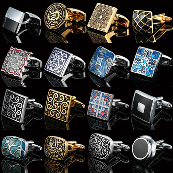 High-Quality French Cufflinks with Chinese Dragon Pattern, Blue Window Grille Vintage Pattern Cufflinks for Men's Shirts