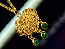 18K gold emerald pendant long life lock blessed with natural A goods small egg noodles emerald texture allegory auspicious