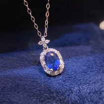 18K Platinum Claw Inlaid Oval Blue Treasure 65 Diamonds 12 Pendant Royal Blue Fashion Temperament Thick Gold