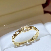 Geometric chain design square square buckle 3 points true diamond 18 gold ring Diamond ring Small red book recommended ins wind