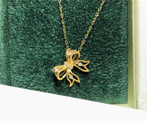 Sweet Butterfly Knot Total 10 Genuine Diamonds 18K Gold Pendant Pendant Adjustable Collarbone Necklace Playful Cute