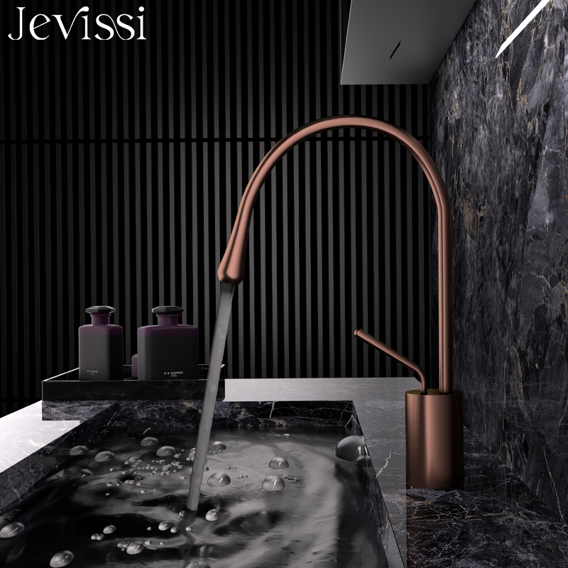 Rose Gold Brass Faucet for Bathroom Vanity, Countertop Basin, Hot and Cold Water, Island Bar, Rotatable Rose Gold Brass Faucet for Bathroom Vanity, Countertop Basin, Hot and Cold Water, Island Bar, Rotatable