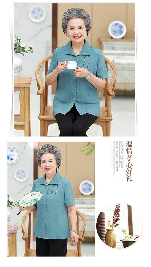 Bộ đồ mùa hè của phụ nữ trung niên phù hợp với bà ngoại áo sơ mi dài tay mẹ mùa xuân và mùa thu áo mỏng mỏng - Quần áo của mẹ các kiểu có áo đồ bộ tuổi trung niên