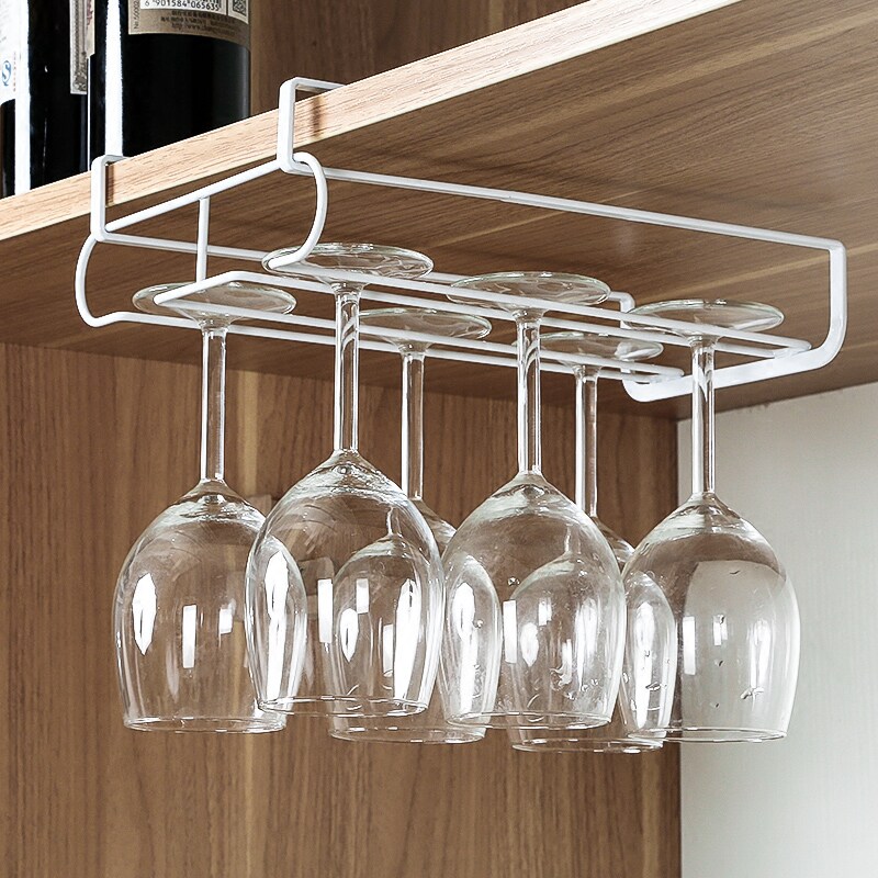 Creative wrought iron cabinetry holds layered compartment nail-free shelveshanging wine glass racks upside down goblet holders