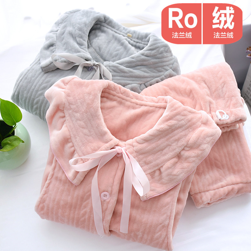 Lunar Subsuit Autumn winter postpartum Thickened Flannel Suede Warm Breastfeeding Pregnant Woman Sleepwear Woman Coral Suede Open Flap Fat